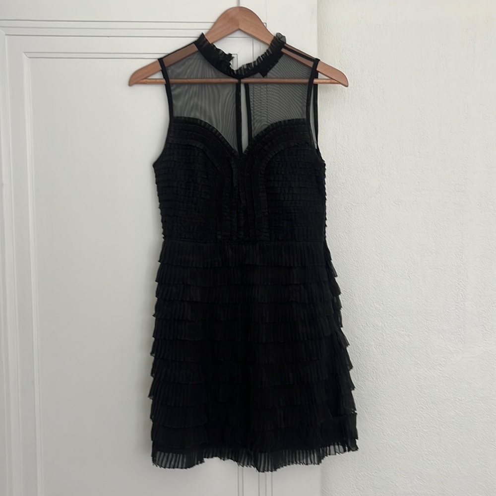 Free People ruffled mesh tiered little black dress cocktail dress womens size 2 - Picture 2 of 7